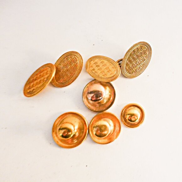 Antique Yelllow Gold Filled Tuxedo Cufflinks and Studs in original box - Picture 4 of 5